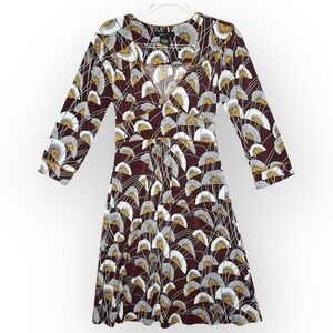 Vintage BCBG MaxAzria Fan Print Babydoll Dress Size Small Y2K‎ 90s Asian Fan